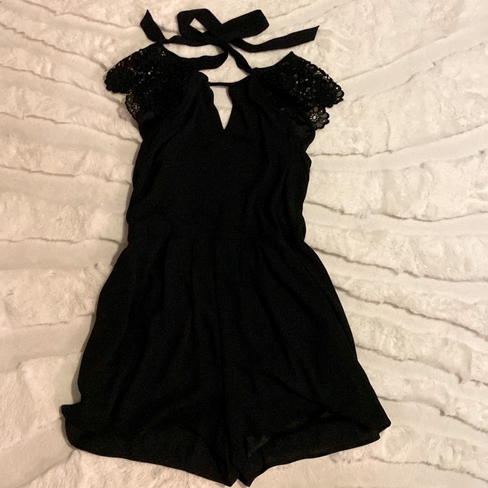 Open back with tie detail black chiffon romper